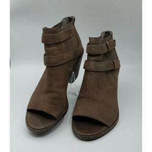 Eileen Fisher Womens List Ankle Boots Peep Toe Brown Leather Block Heel Size 9
